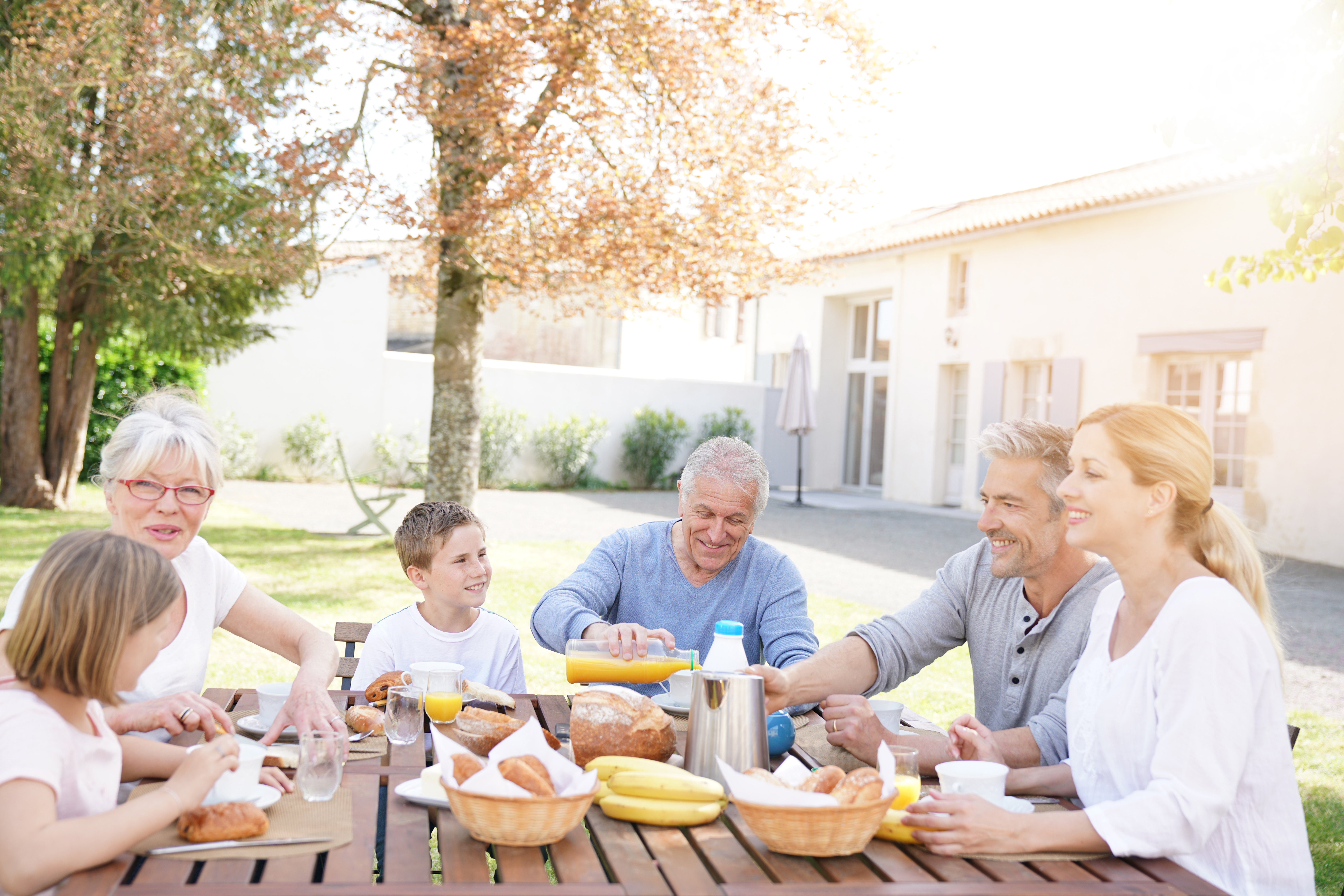 Family enjoying breakfast together
